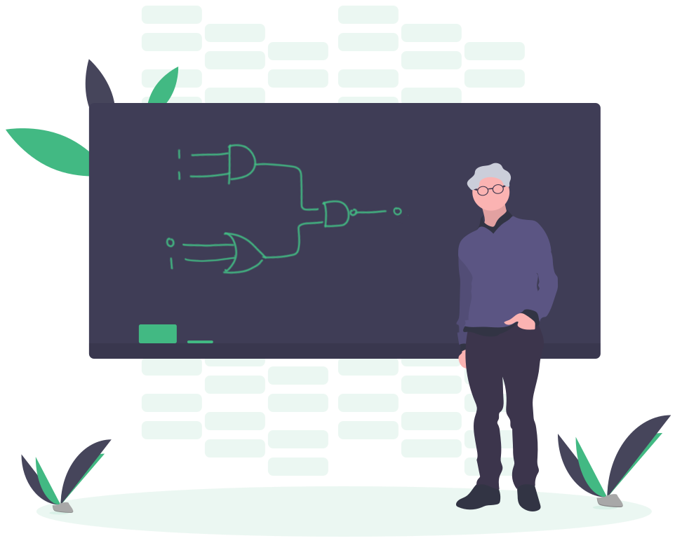 Digital circuit diagram illustration featuring logic gates and connections